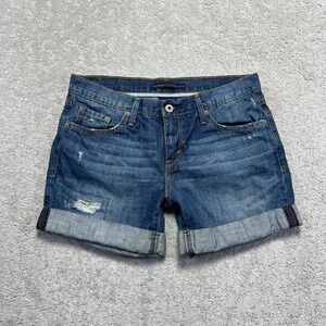 Y2k Levis Boyfriend Jean Shorts Womens 4 Blue Denim Med Wash Distressed Cuffed